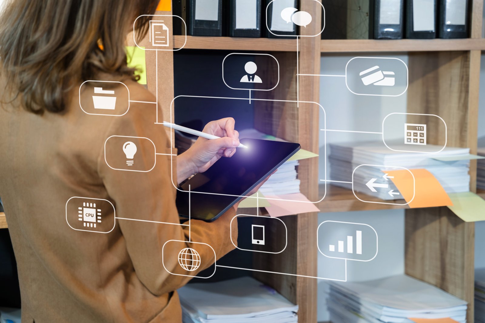 digital marketing media in virtual icon shape business, working